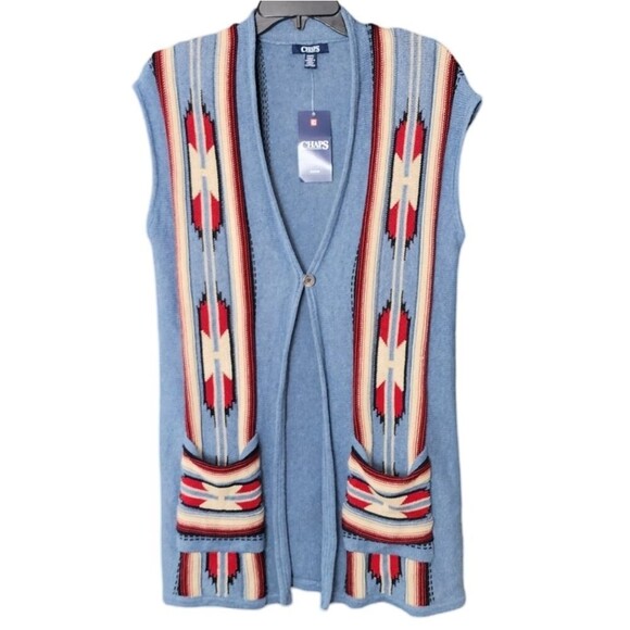 NWT Chaps Sleeveless‎ Cardigan Aztec Women's Medium - Picture 1 of 8